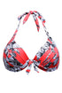 Sexy Floral Print Reddish Retro Tie Front Plus Bikini Top